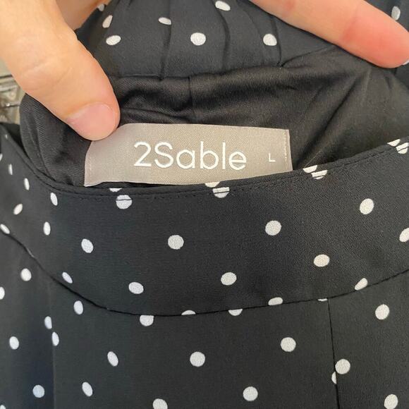 2Sable Polka Dot Wide Leg High Rise Pull On Pants Womens Sz Large Career - Picture 3 of 5